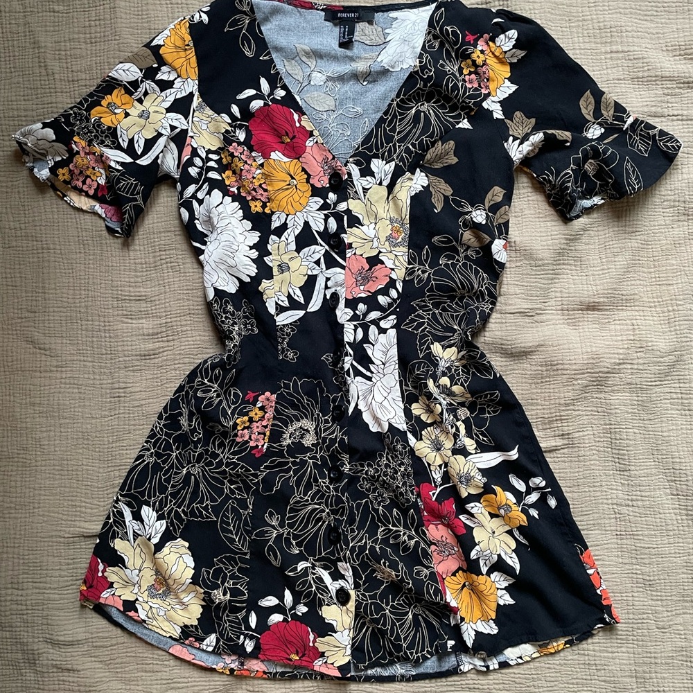 Multicolor Floral V-Neck Mini Dress